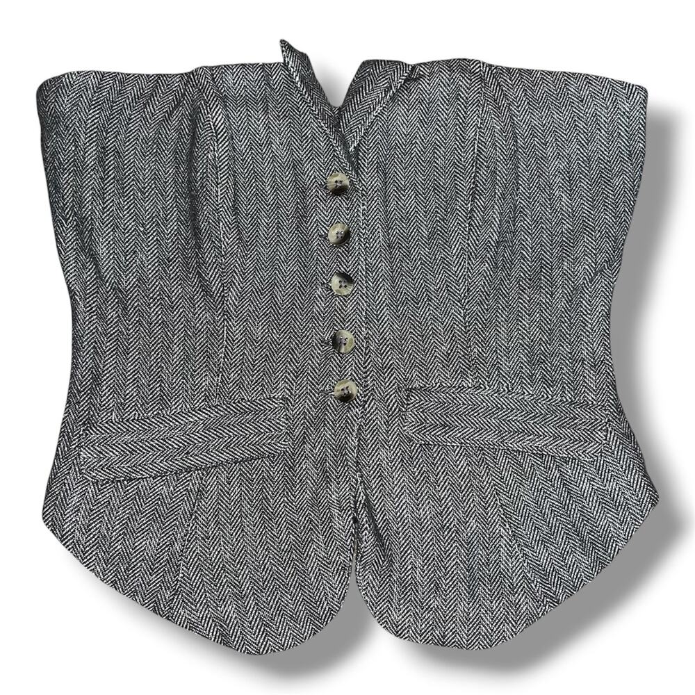 Free People Herringbone Strapless Corset Vest Top – Grey – Size S – NWT